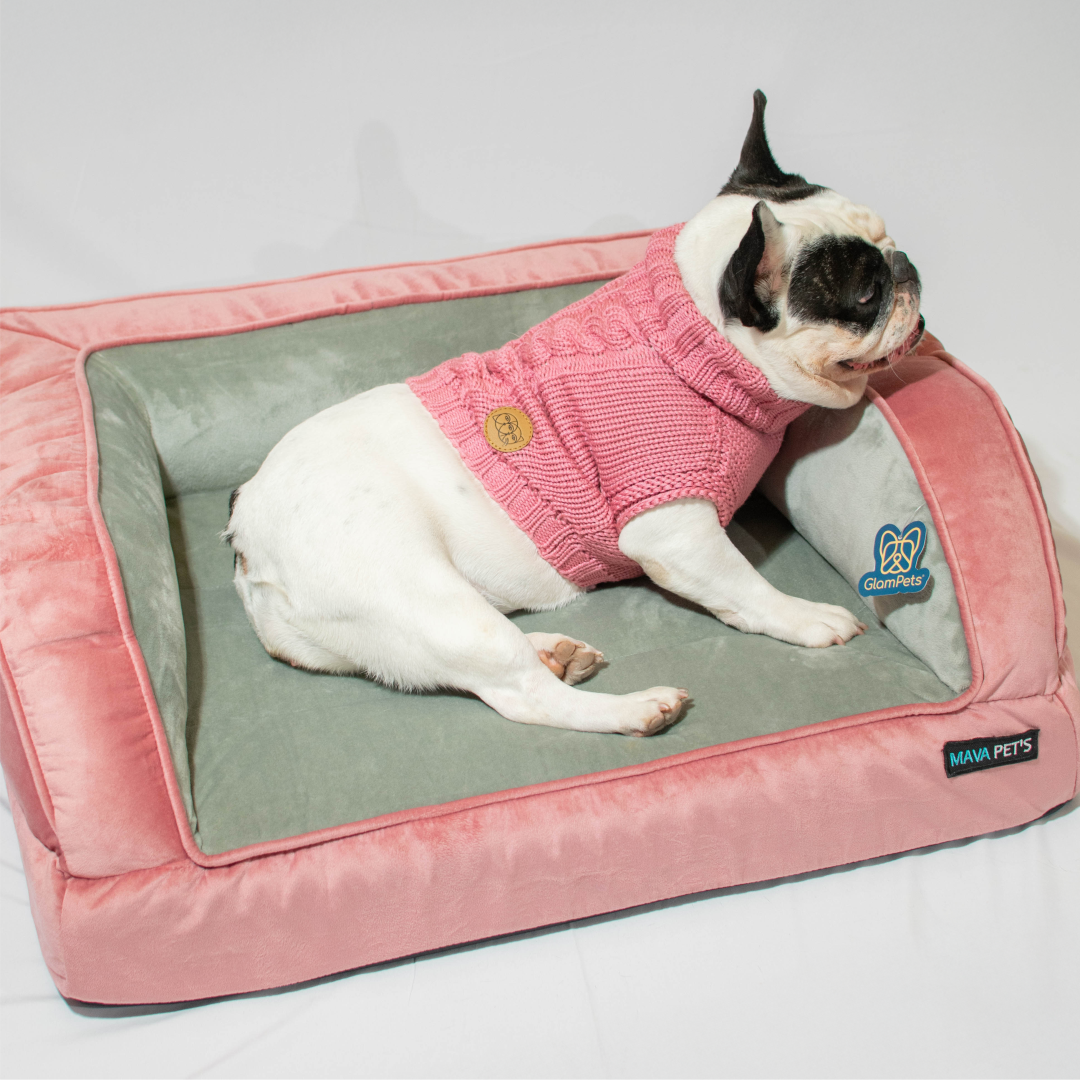 Sofá cama para mascotas - color rosado con gris 60cm