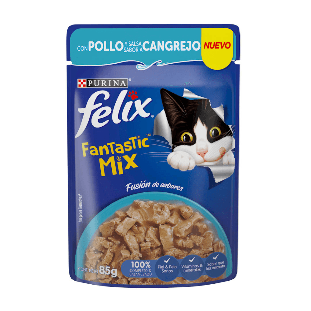 Alimento Húmedo Gato Felix Fantastic Mix Pollo Y Salsa Sabor A Cangrejo