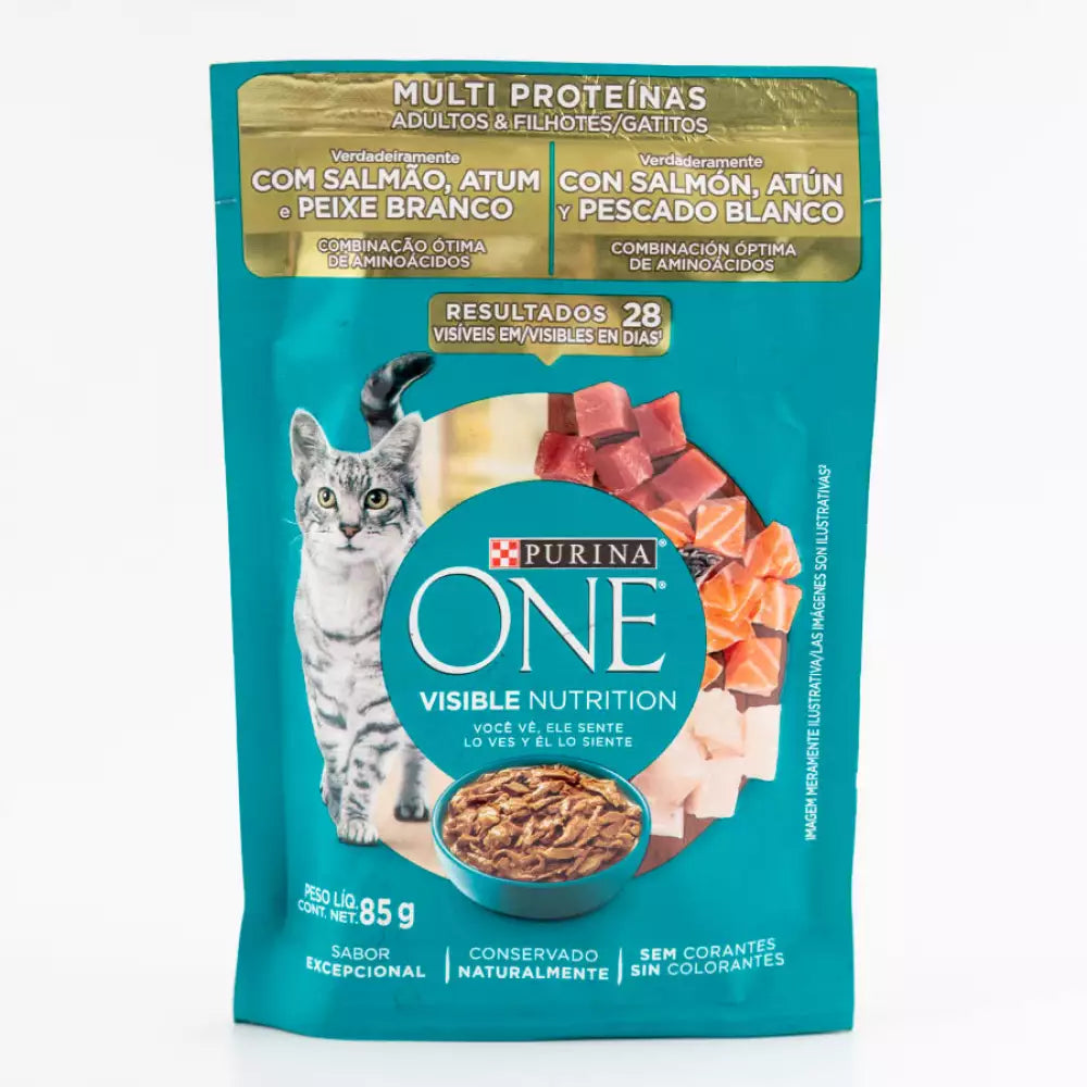 Alimento Húmedo purina One para gatitos de salmón, atún y pescado blanco